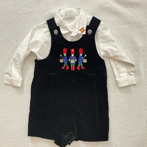 Florence Eiseman VTG Black Velvet Overalls White Shirt Embroidered Drummer Boys
